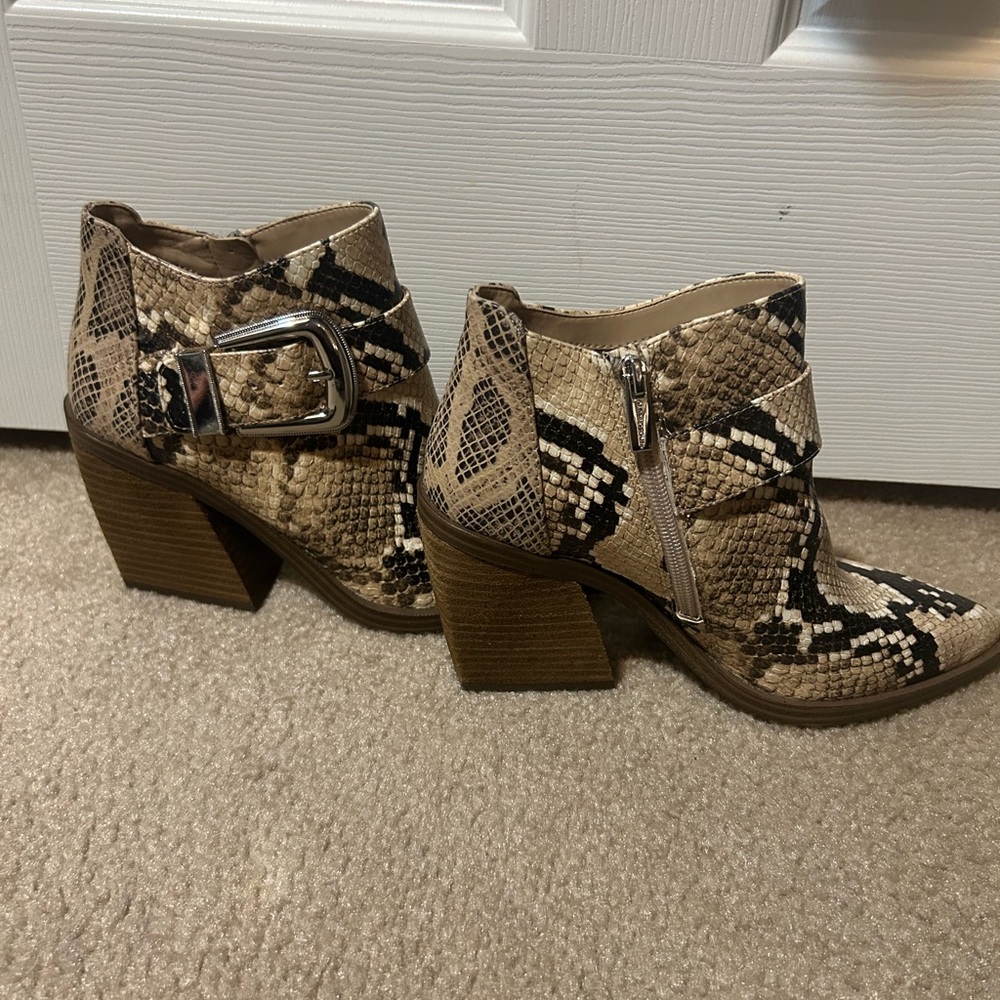 Vince Camuto Gidgey Stacked Heel Python Ankle Booties - Picture 2 of 9